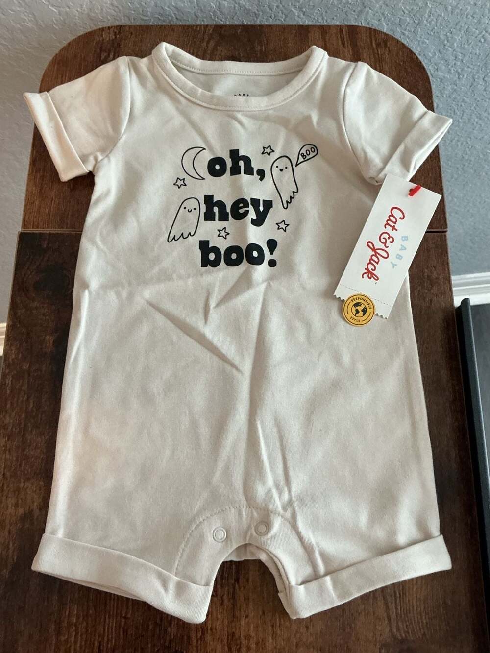 Cat & Jack halloween Oh Hey Boo Romper Size 0-3M Beige